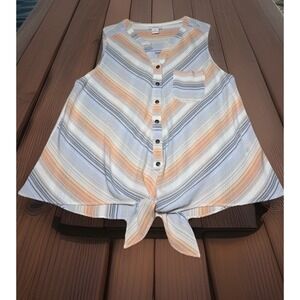 Ariat blue white orange striped sleeveless top button down Women's S-Large
